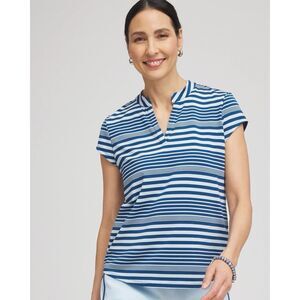 Chico’s UPF Striped Top Size 1 (Medium) Navy & Light Blue Short Sleeve